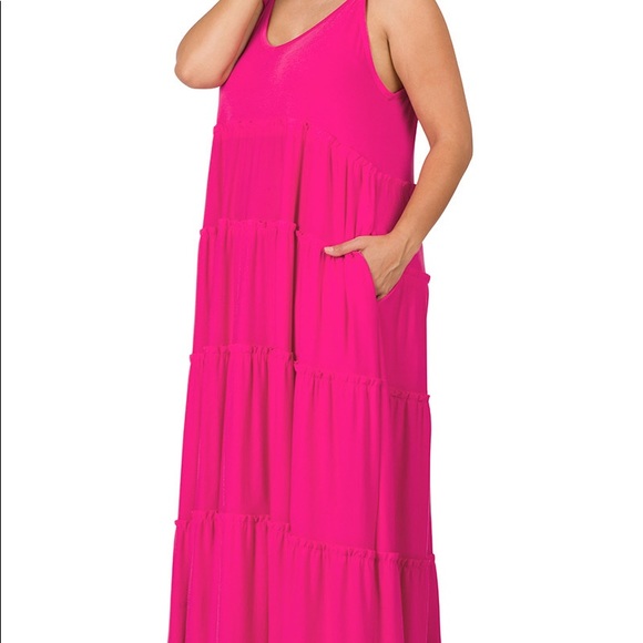 Brand New Plus Size Sleeveless Maxi Fuchsia Dress W/ Pockets Various - Picture 10 of 15